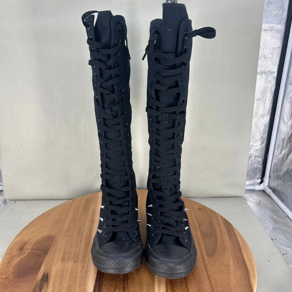 Converse Chuck Taylor All Star XX Hi Black Canvas Knee High Studded Boots